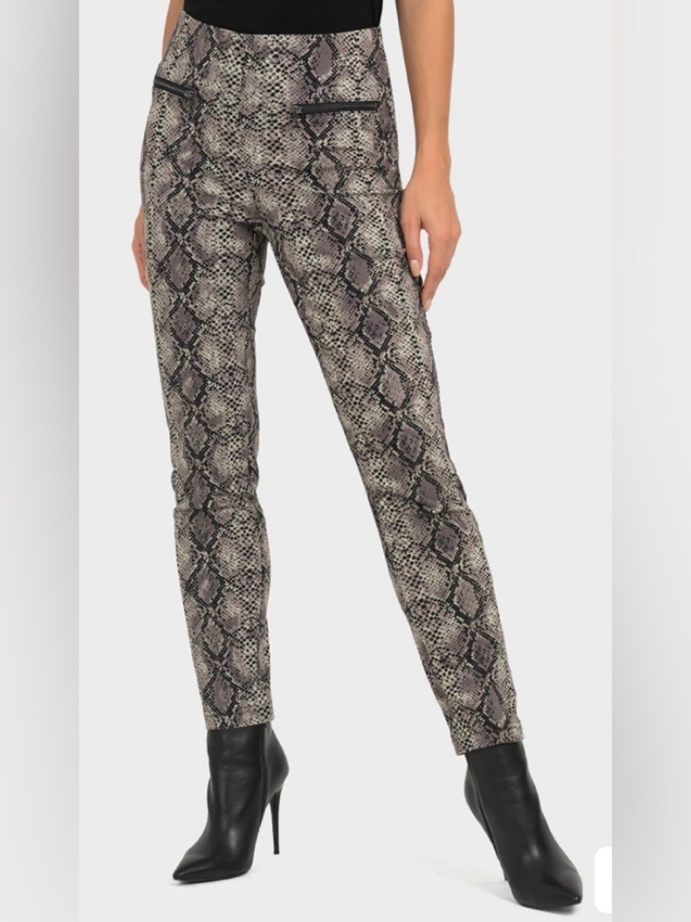 Joseph Ribkoff Snake-Print Skinny Pants in Neutral Tones, size 10